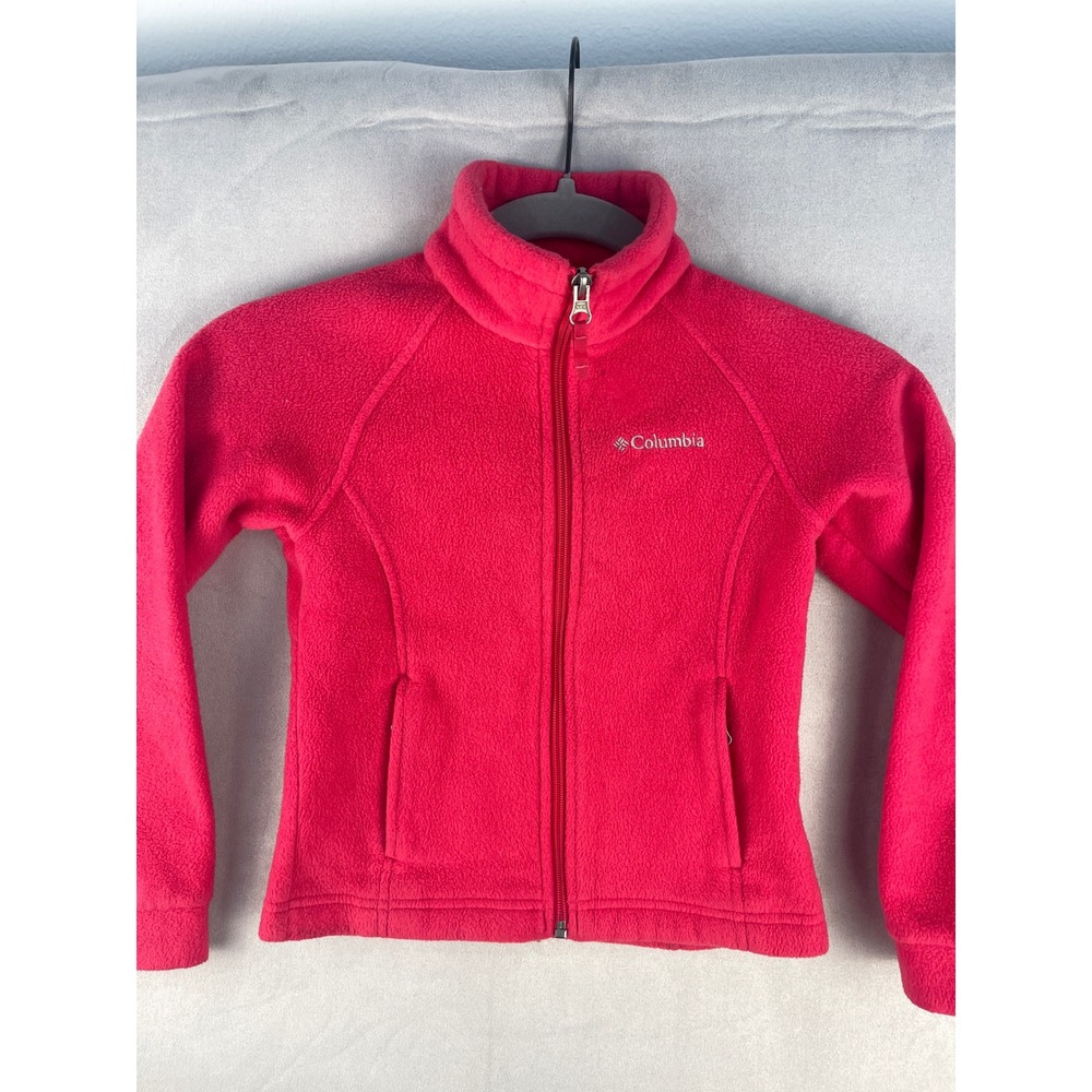 Columbia Kids XS 6/7 Pink Fleece Full Zip Jacket Mock Neck Outdoor